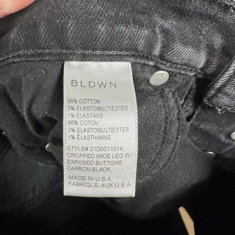 BLDWN Size 25 Carbon Black Wide Leg Cropped Exposed Button Fly Jeans